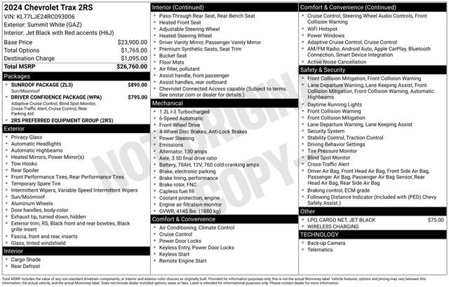 Used 2024 Chevrolet Trax RS w/ Sunroof Package FWD image 32