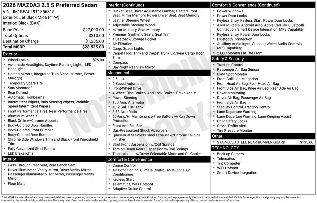 New 2026 MAZDA MAZDA3 2.5 S Sedan w/ Preferred Pkg image 3