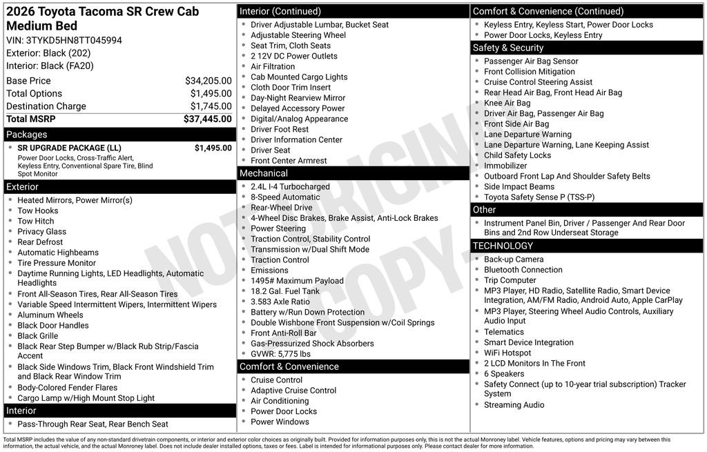 Used 2026 Toyota Tacoma SR w/ SR Upgrade Package RWD image 15