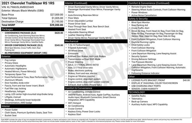 Certified 2021 Chevrolet TrailBlazer RS w/ Convenience Package AWD/4WD image 32