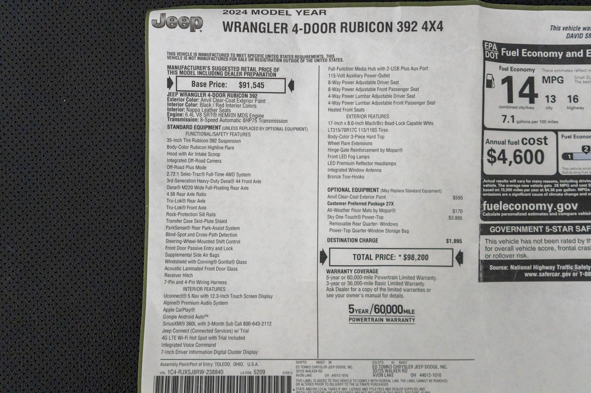 Used 2024 Jeep Wrangler Unlimited Rubicon 392 AWD/4WD image 25