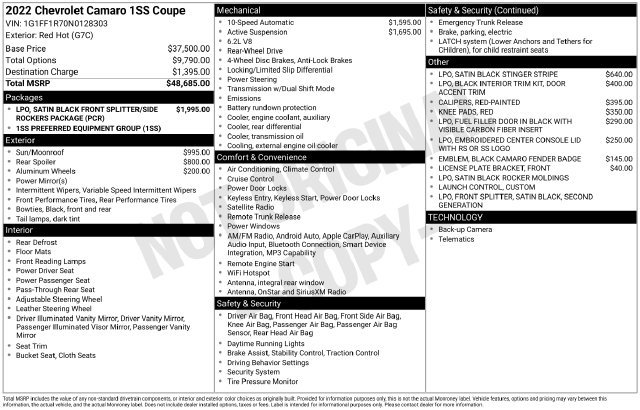 Certified 2022 Chevrolet Camaro SS RWD image 35