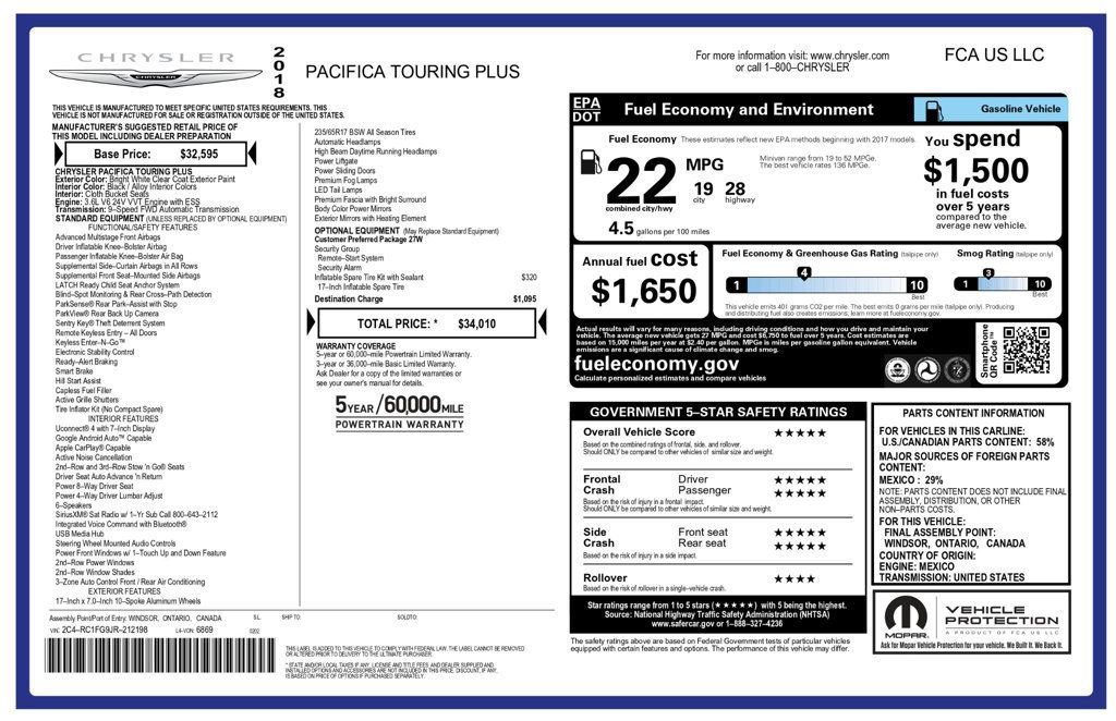Used 2018 Chrysler Pacifica Touring Plus image 7
