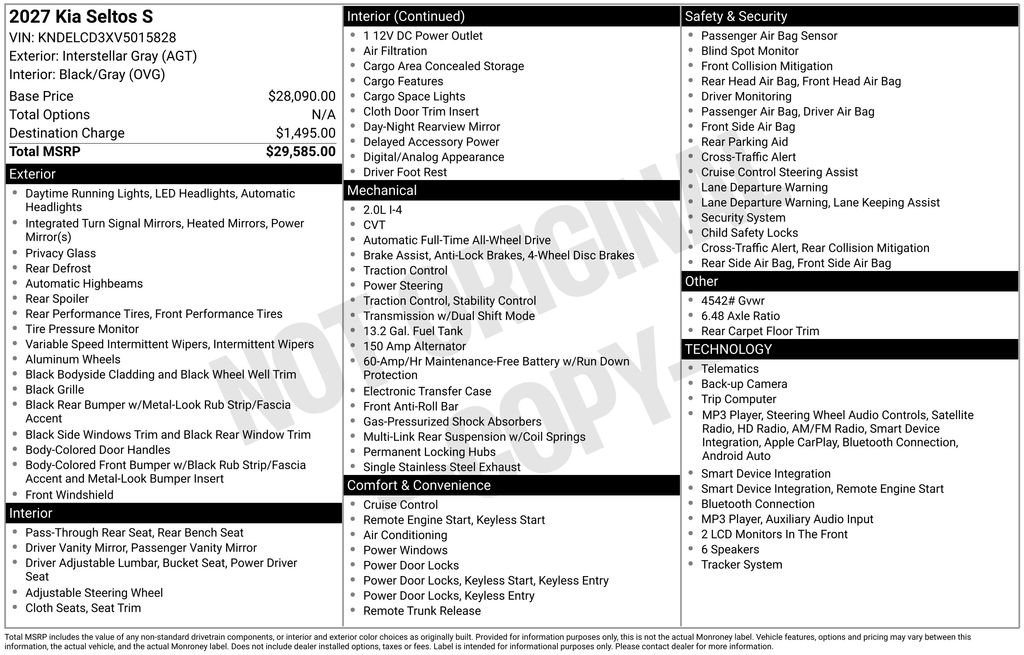 New 2027 Kia Seltos S AWD/4WD image 4