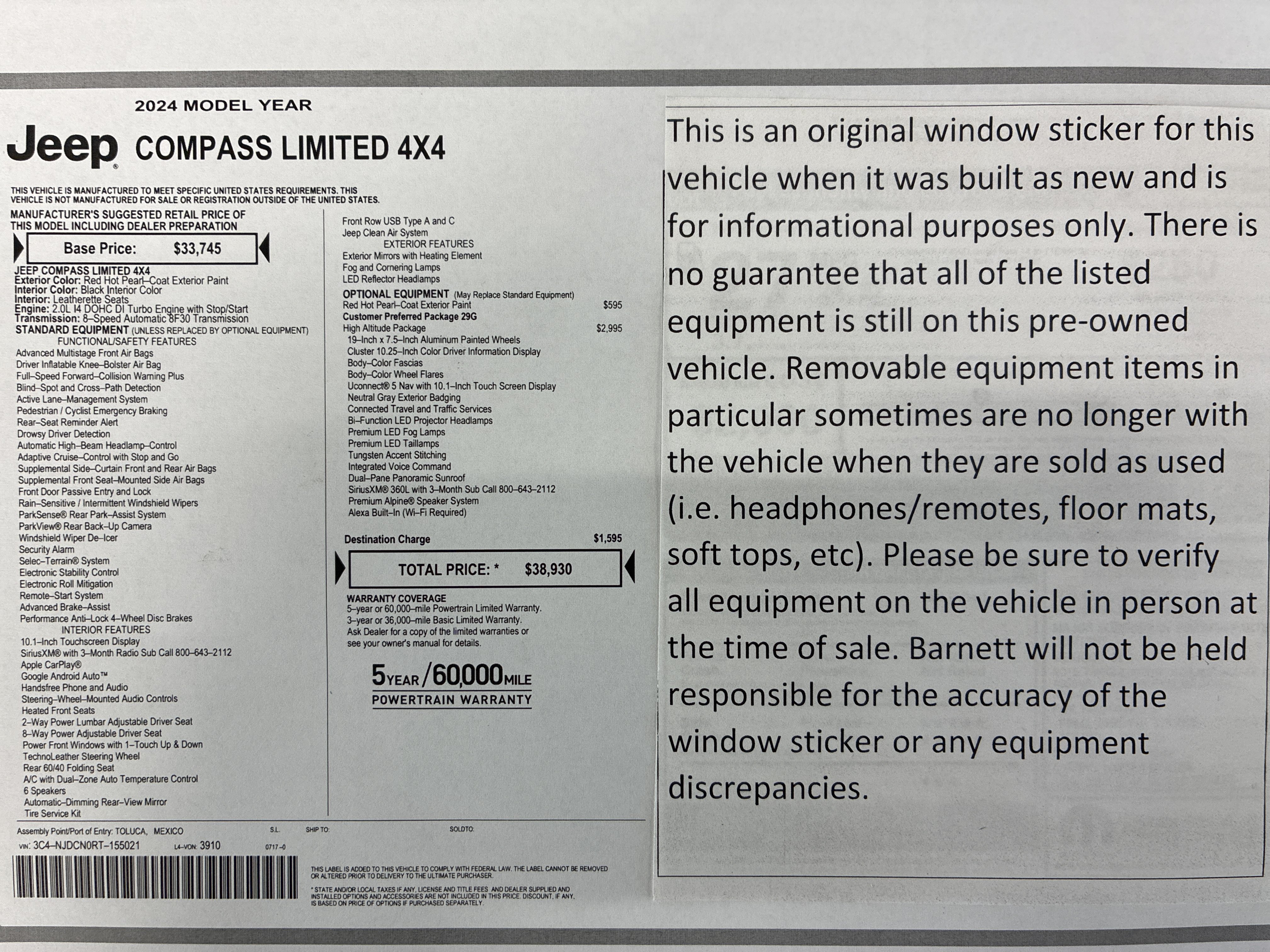 Used 2024 Jeep Compass Limited w/ High Altitude Package AWD/4WD image 2