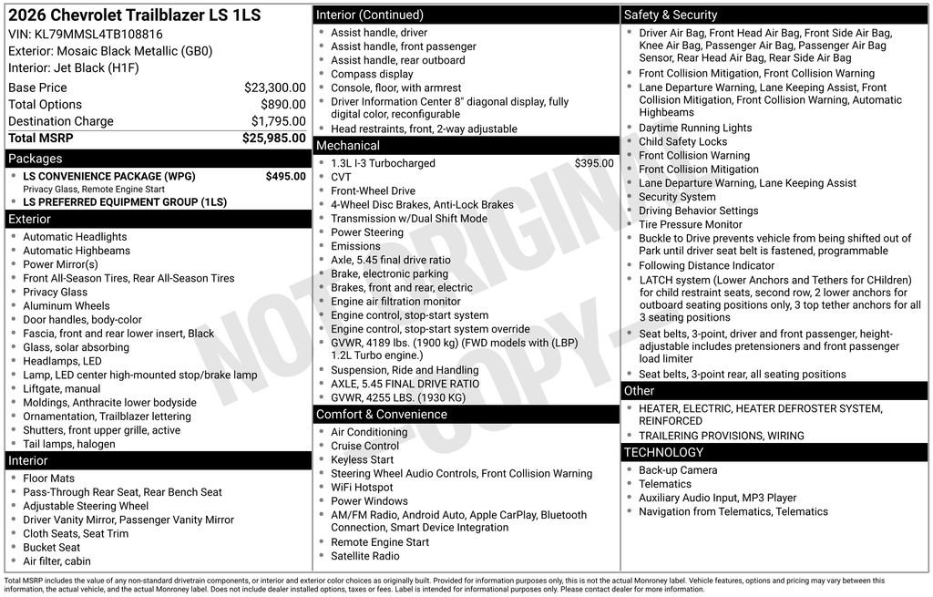 New 2026 Chevrolet TrailBlazer LS w/ LS Convenience Package image 26