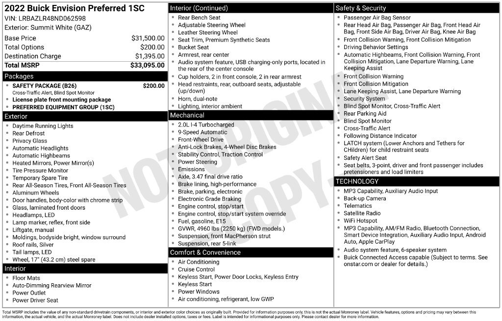 Used 2022 Buick Envision Preferred w/ Safety Package FWD image 22