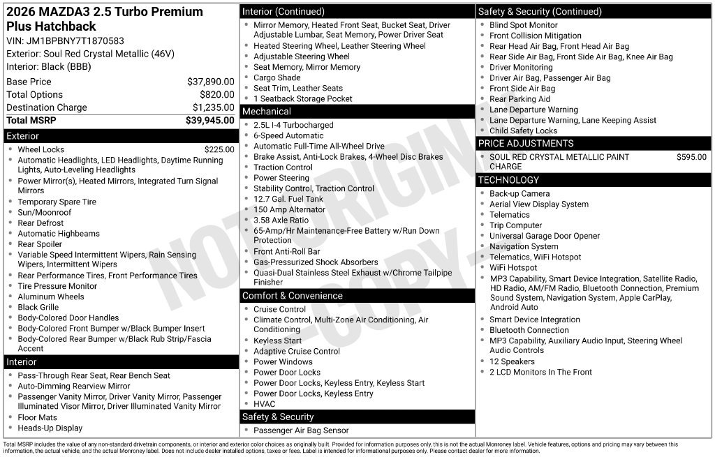 New 2026 MAZDA MAZDA3 Hatchback w/Premium Plus Pkg AWD/4WD image 6