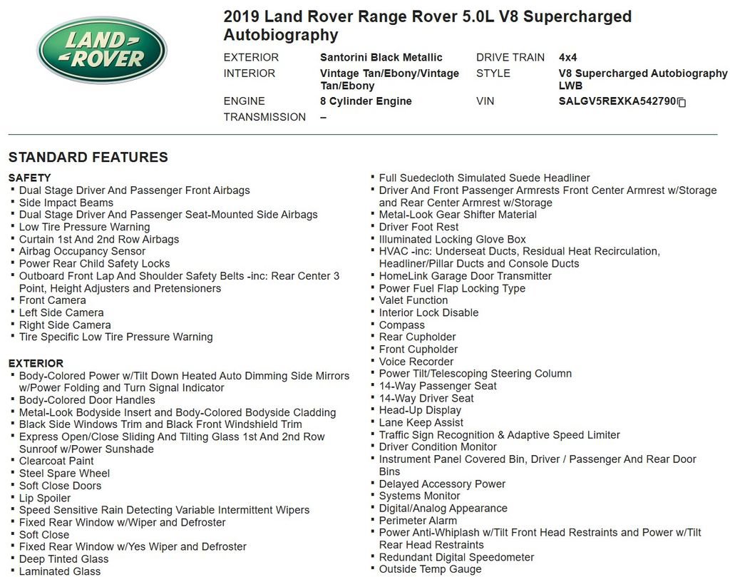 Used 2019 Land Rover Range Rover Long Wheelbase Autobiography AWD/4WD image 23