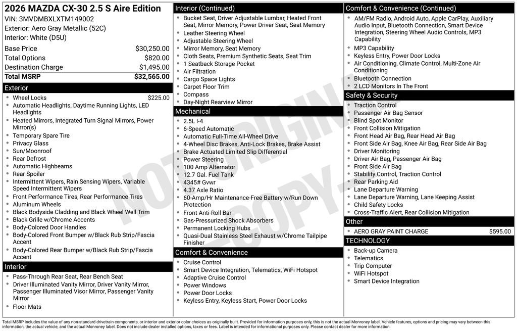 New 2026 MAZDA CX-30 Aire Edition AWD/4WD image 30