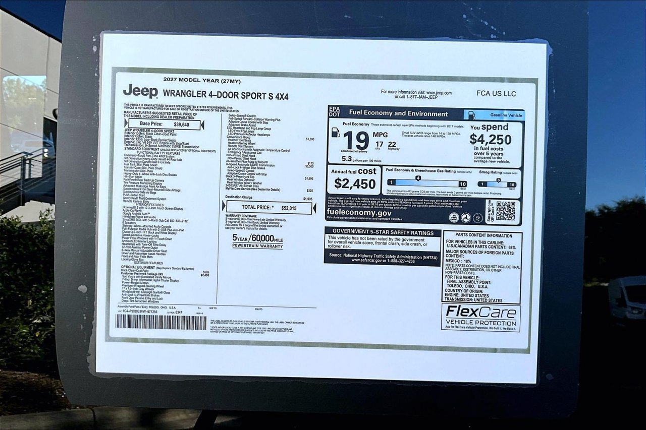 New 2027 Jeep Wrangler Unlimited Sport AWD/4WD image 36