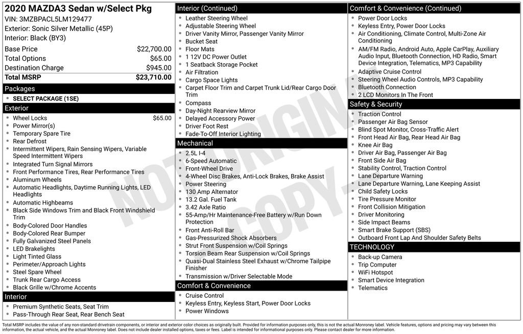 Used 2020 MAZDA MAZDA3 Sedan w/ Select Package FWD image 3