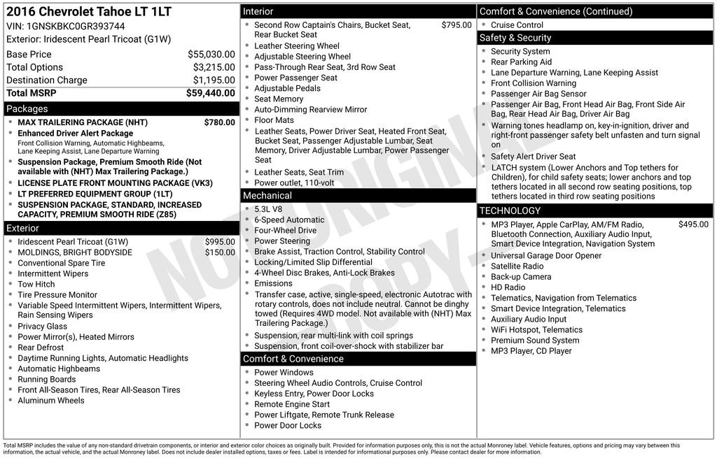 Used 2016 Chevrolet Tahoe LT w/ Max Trailering Package AWD/4WD image 30