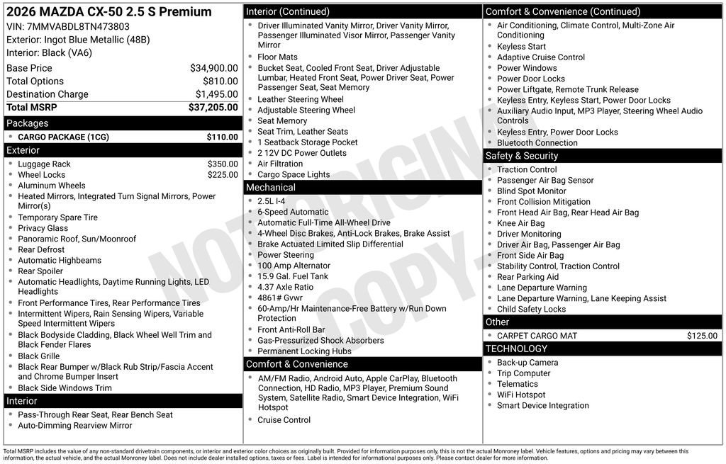 New 2026 MAZDA CX-50 AWD 2.5 S w/ Cargo Package image 6