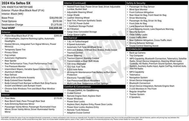 Certified 2024 Kia Seltos SX AWD/4WD image 36
