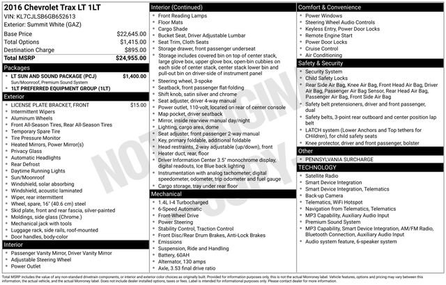 Used 2016 Chevrolet Trax LT w/ LT Sun and Sound Package FWD image 12