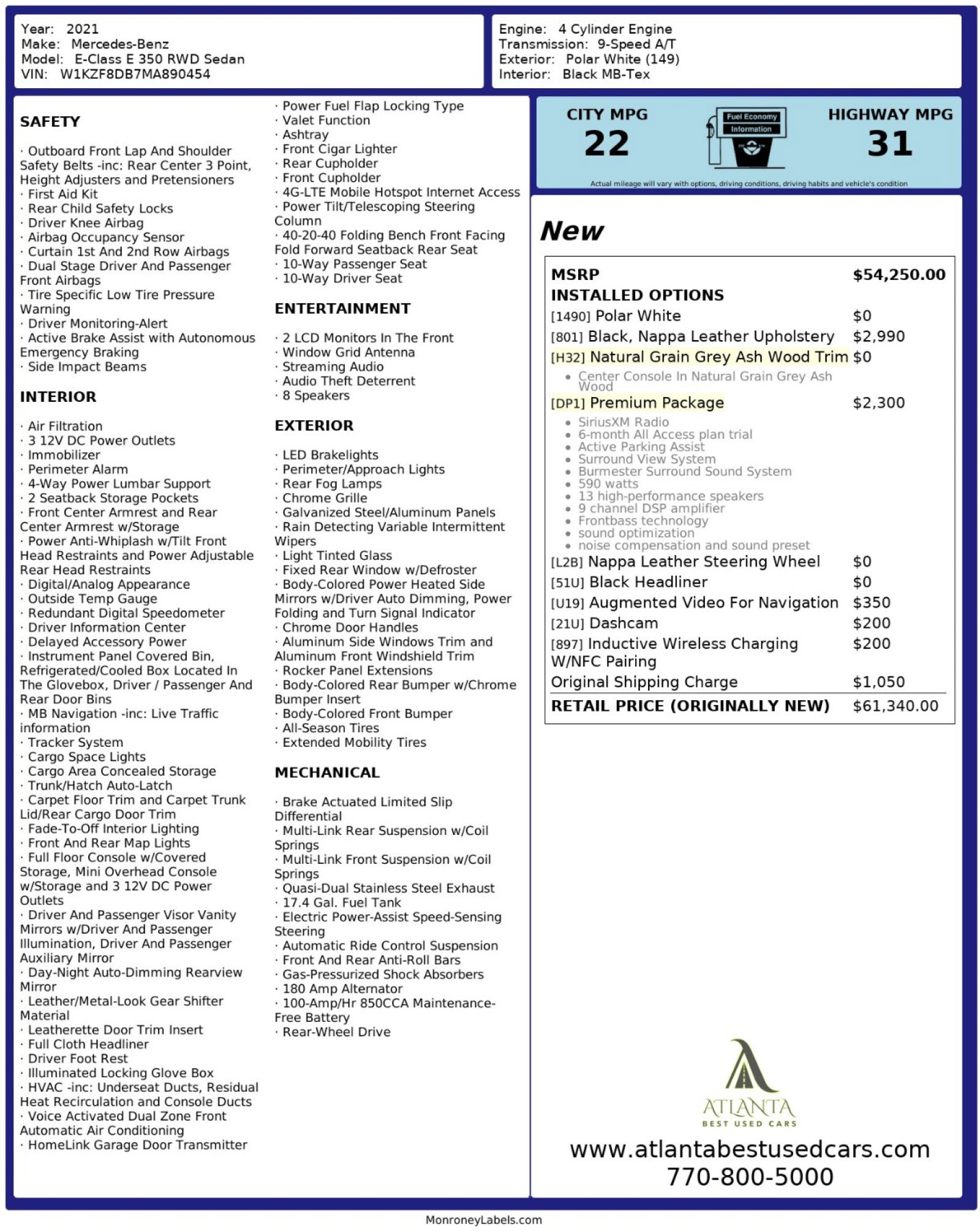 Used 2021 Mercedes-Benz E 350 Sedan w/ Premium Package image 54