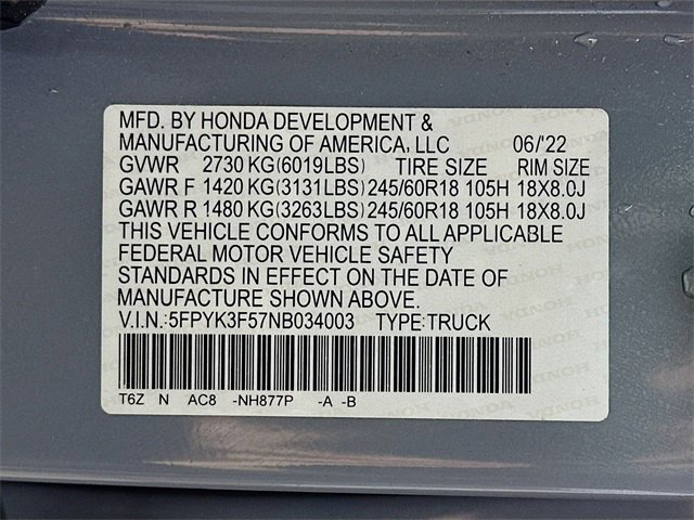 Certified 2022 Honda Ridgeline RTL image 31