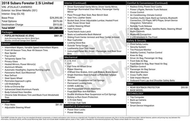 Used 2018 Subaru Forester 2.5i Limited w/ Popular Package #2 image 2