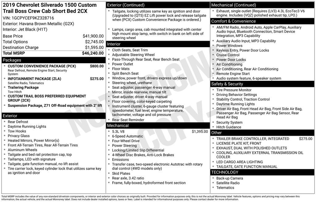 Used 2019 Chevrolet Silverado 1500 Custom Trail Boss w/ Custom Convenience Package image 44