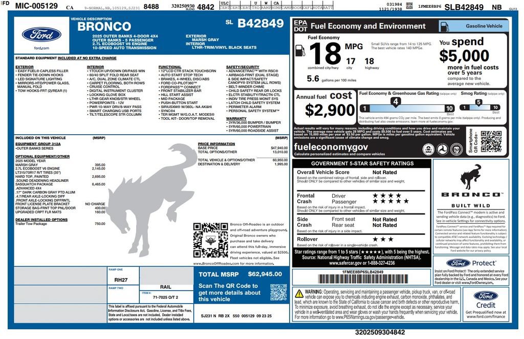 Used 2025 Ford Bronco Outer Banks w/ Sasquatch Package AWD/4WD image 4