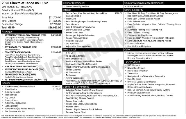 Used 2026 Chevrolet Tahoe RST w/ Advanced Technology Package AWD/4WD image 37