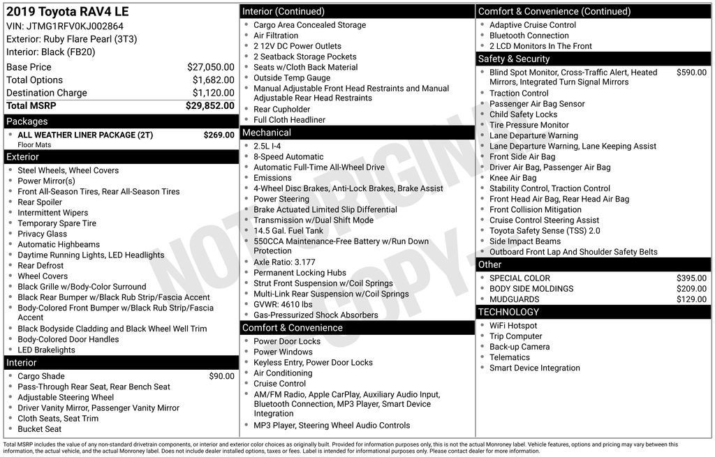 Used 2019 Toyota RAV4 LE w/ All Weather Liner Package image 27