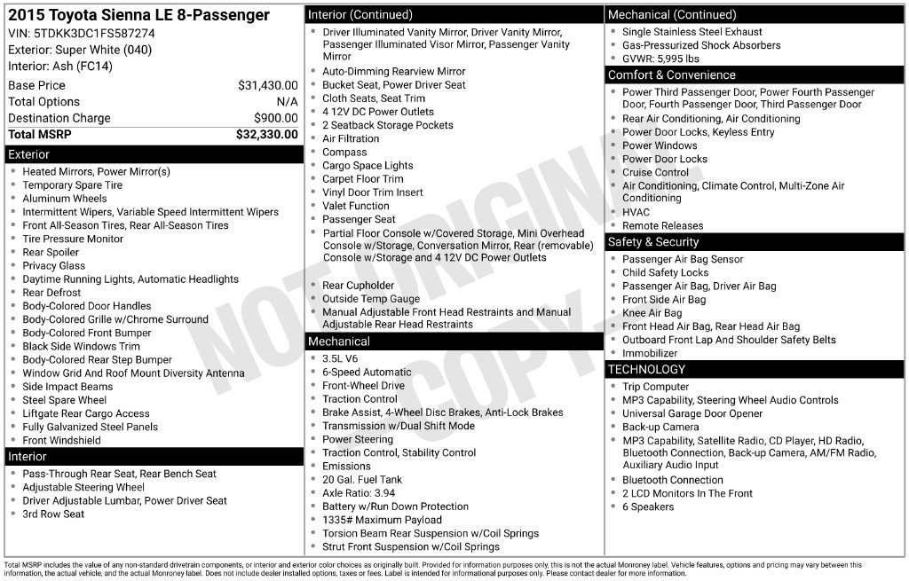 Used 2015 Toyota Sienna LE FWD image 3