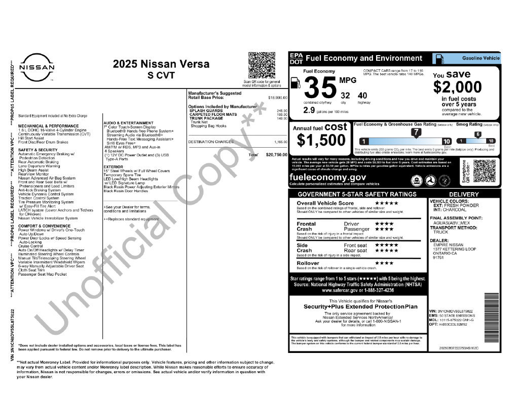 Used 2025 Nissan Versa S w/ Trunk Package FWD image 32