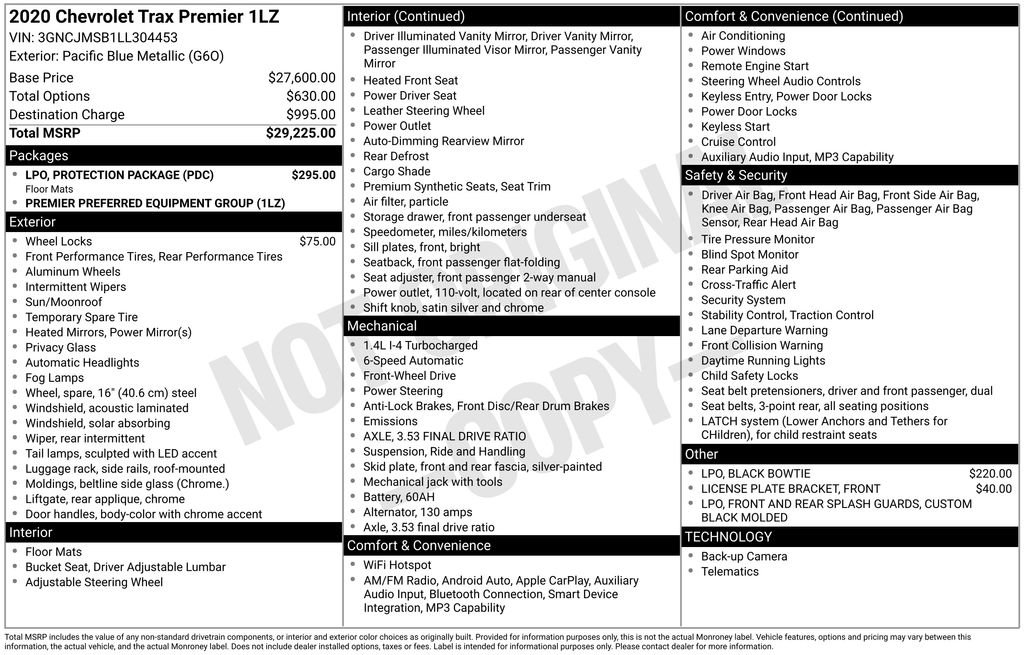 Used 2020 Chevrolet Trax Premier w/ LPO, Protection Package FWD image 7