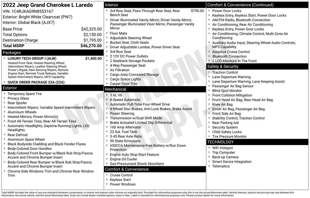 Used 2022 Jeep Grand Cherokee L Laredo w/ Luxury Tech Group I AWD/4WD image 2