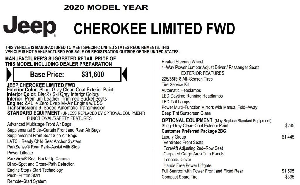 Used 2020 Jeep Cherokee Limited w/ Luxury Group FWD image 18