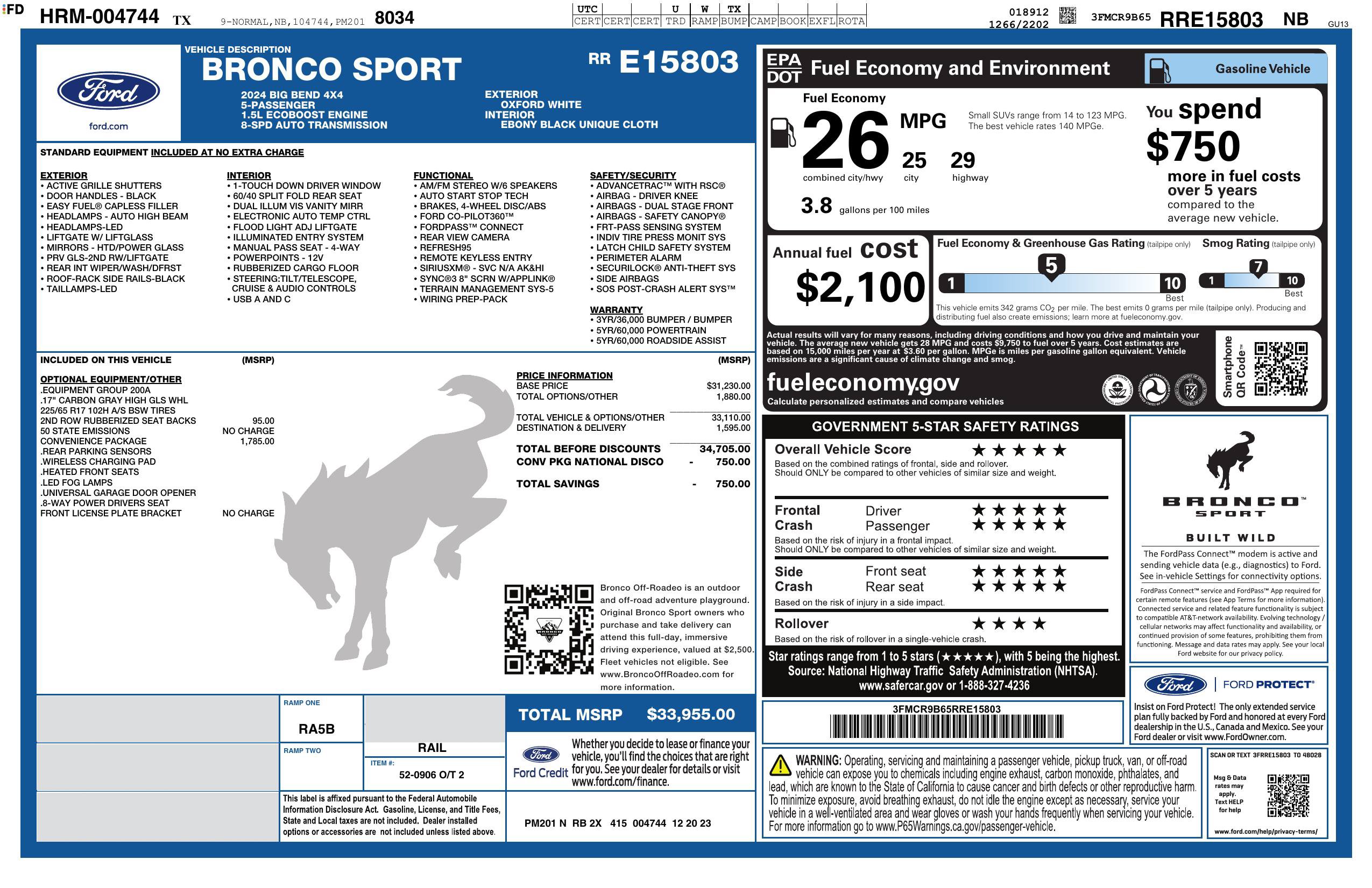 Used 2024 Ford Bronco Sport Big Bend w/ Convenience Package AWD/4WD image 3