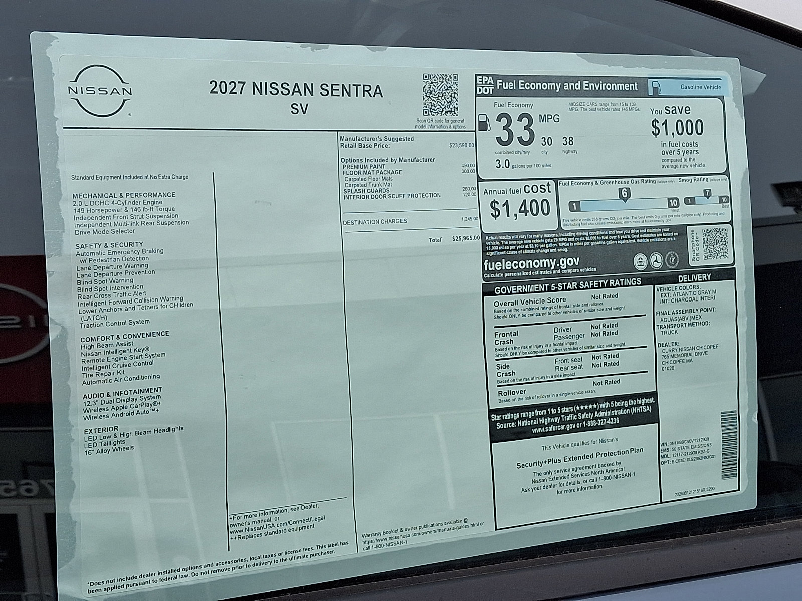 New 2027 Nissan Sentra SV w/ Floor Mat Package FWD image 19