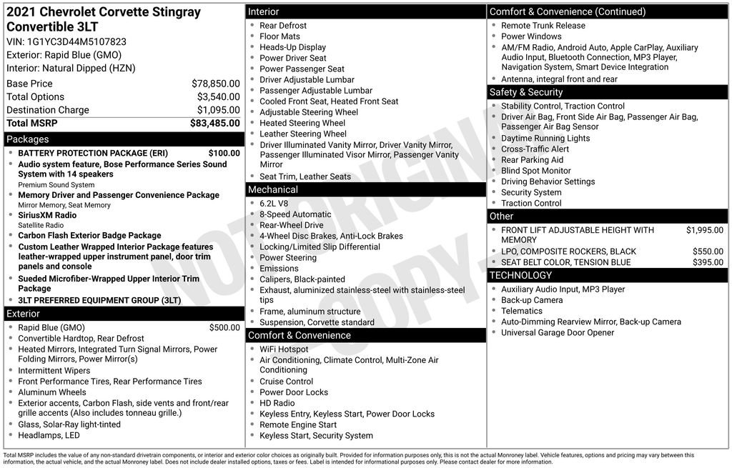 Used 2021 Chevrolet Corvette Stingray Premium Conv w/ Battery Protection Package image 10