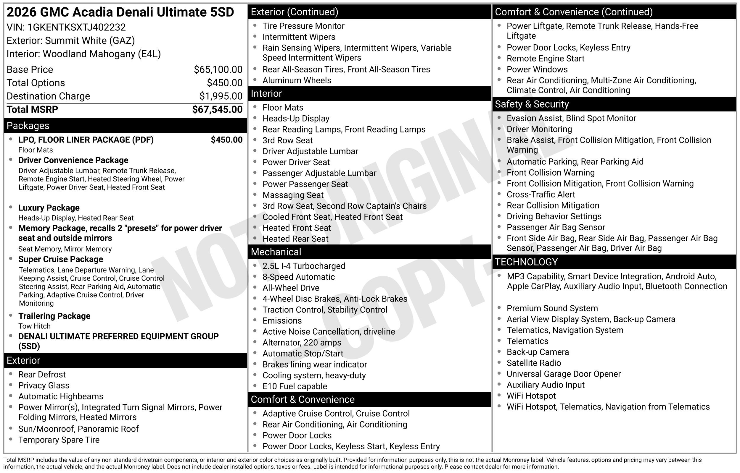 New 2026 GMC Acadia Denali Ultimate w/ LPO, Floor Liner Package AWD/4WD image 50