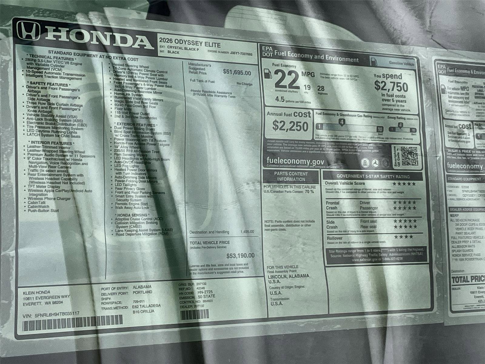 New 2026 Honda Odyssey Elite image 36