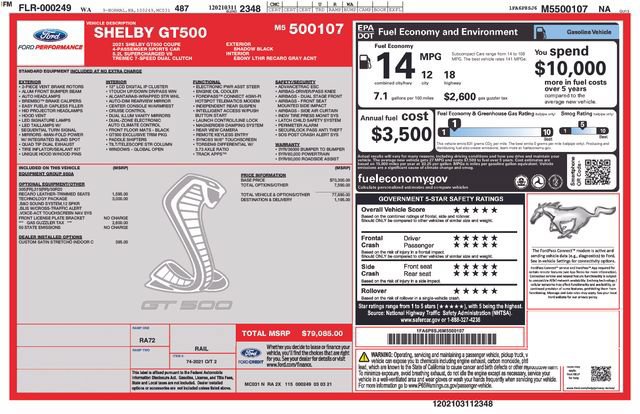 Certified 2021 Ford Mustang Shelby GT500 w/ Technology Package RWD image 24