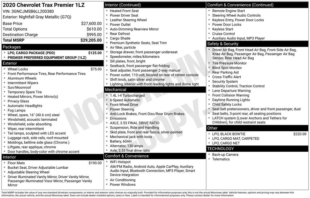 Used 2020 Chevrolet Trax Premier w/ LPO, Cargo Package image 4