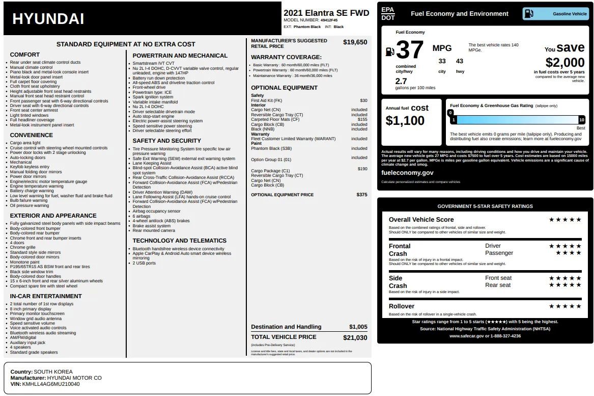 Used 2021 Hyundai Elantra SE w/ Cargo Package image 49