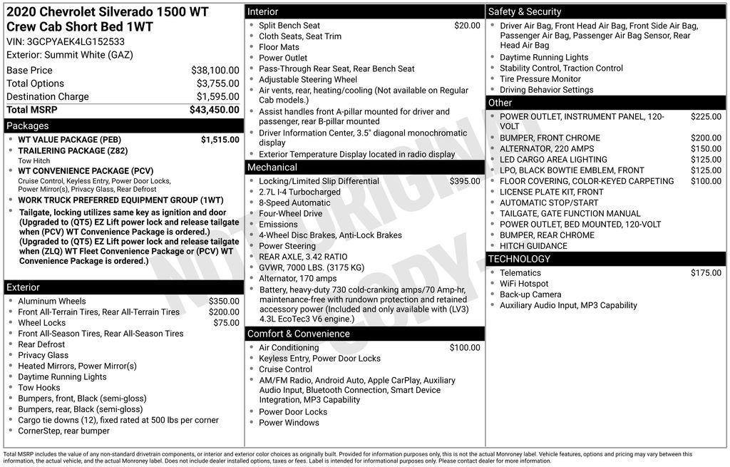Used 2020 Chevrolet Silverado 1500 W/T w/ WT Value Package AWD/4WD image 8