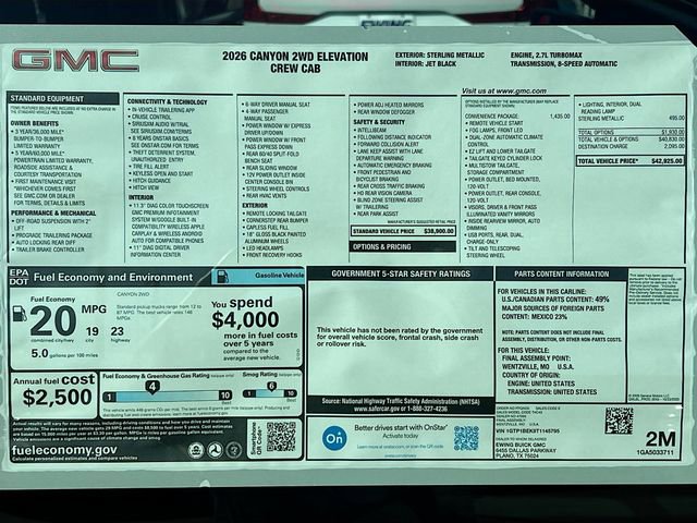 New 2026 GMC Canyon Elevation w/ Convenience Package RWD image 21