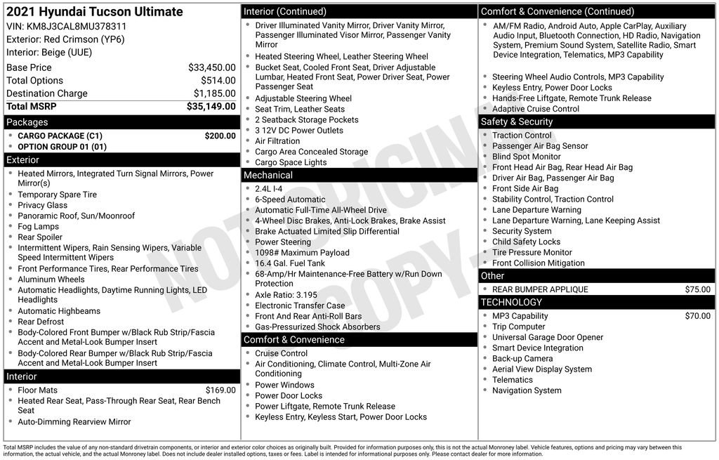 Certified 2021 Hyundai Tucson Ultimate w/ Cargo Package image 6