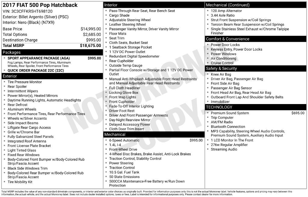 Used 2017 FIAT 500 Pop w/ Sport Appearance Package FWD image 38