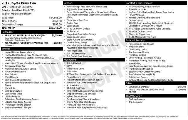 Used 2017 Toyota Prius Two w/ Prius Two Safety Plus Package