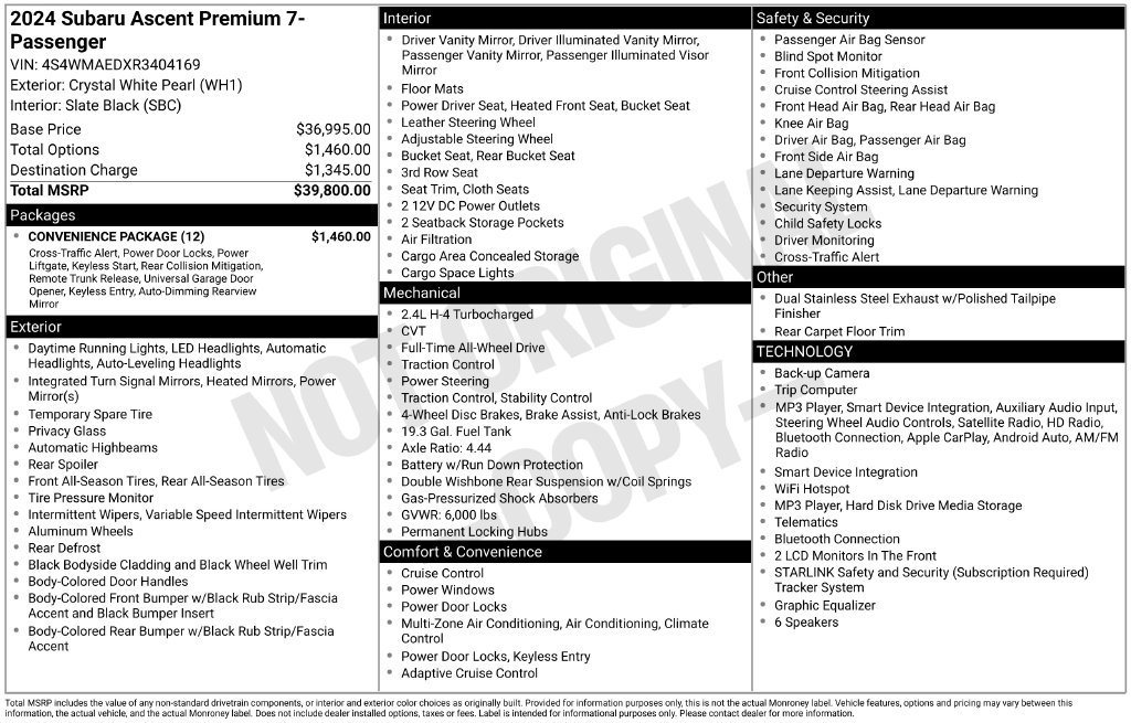Certified 2024 Subaru Ascent Premium w/ Convenience Package AWD/4WD image 8