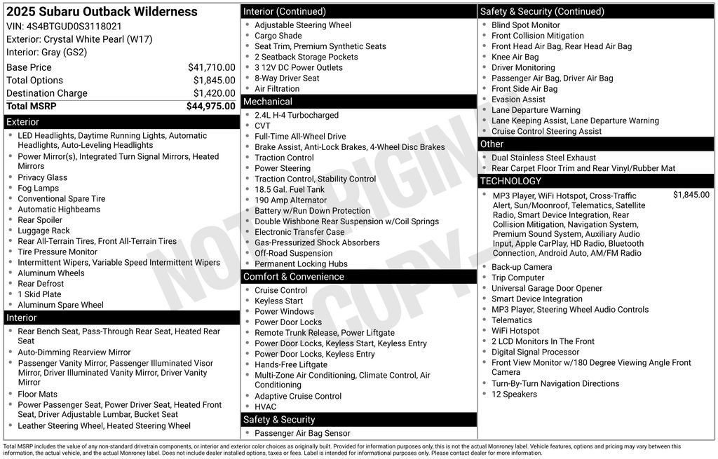 Certified 2025 Subaru Outback Wilderness AWD/4WD image 55