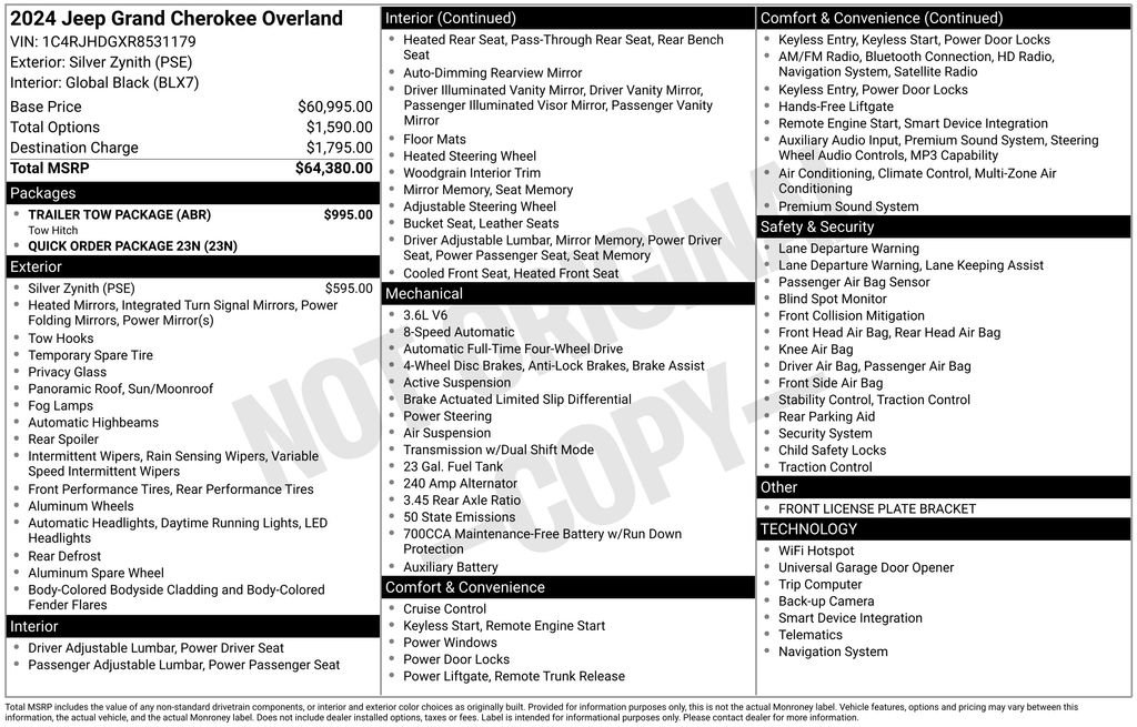 Used 2024 Jeep Grand Cherokee Overland w/ Trailer Tow Package AWD/4WD image 37