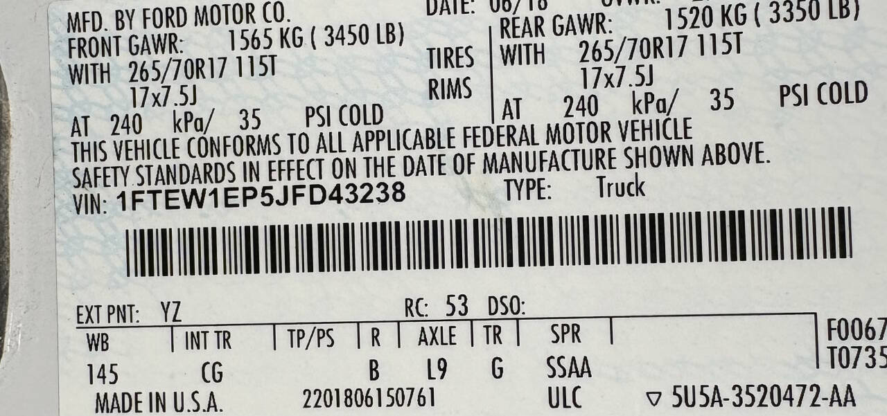Used 2018 Ford F150 XL w/ Equipment Group 101A Mid AWD/4WD image 10