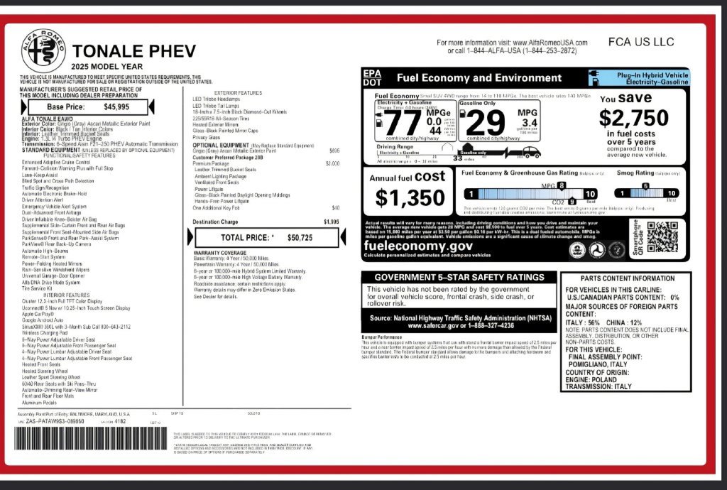 Used 2025 Alfa Romeo Tonale w/ Premium Package AWD/4WD image 2